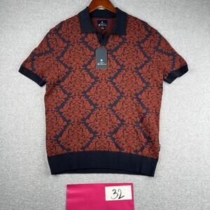 Ben Sherman Knit Polo Shirt Mens Small Textured Stretch Navy Sonoma Red New NWT